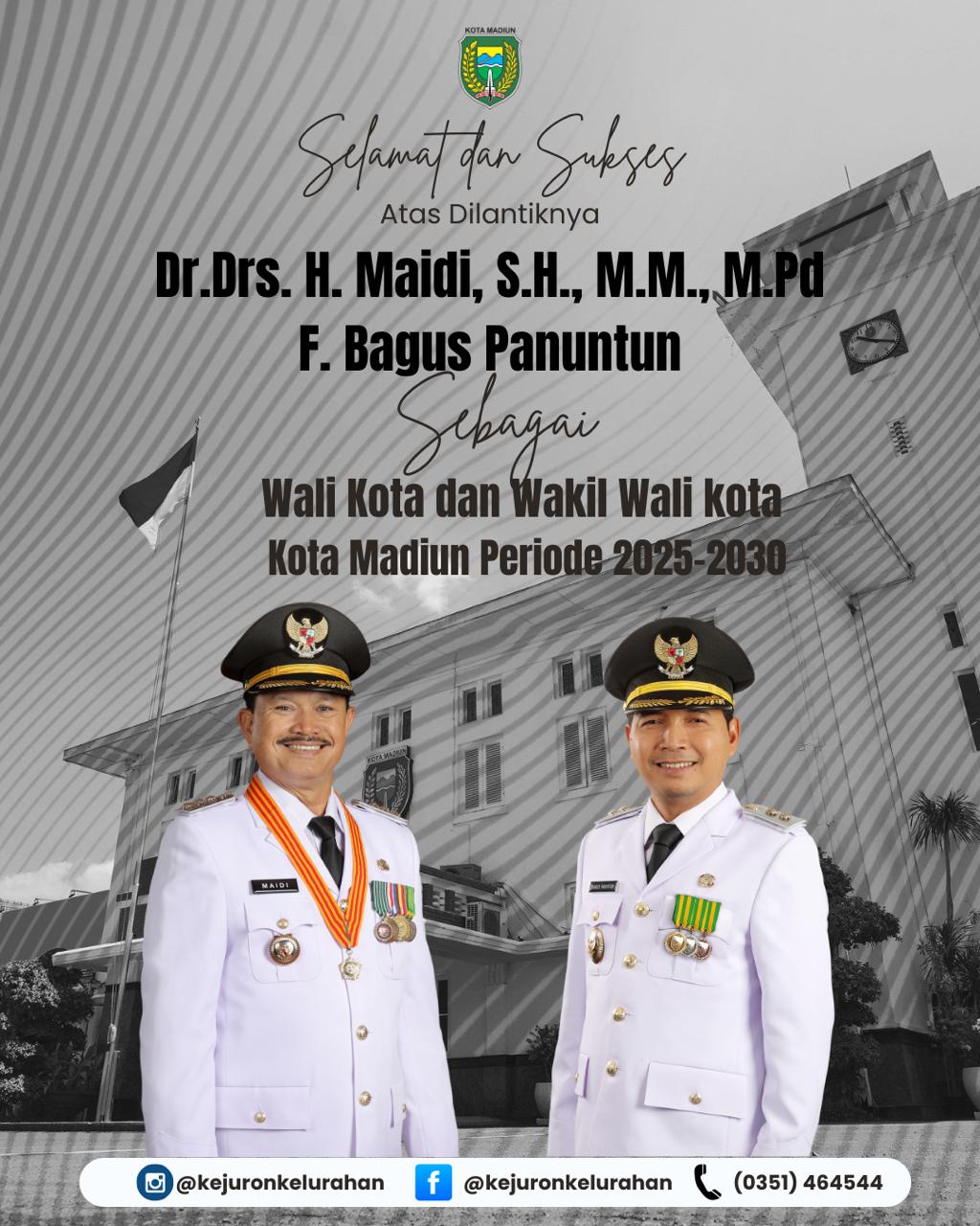 Selamat Dan Sukses Atas Dilantiknya Walikota dan Wakil Walikota Madiun