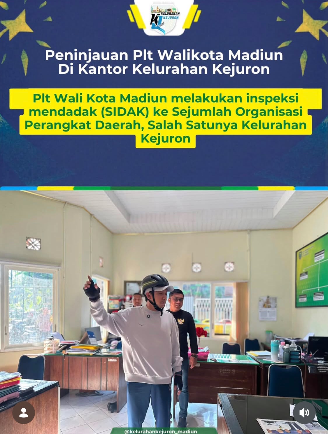 Plt Wali Kota Madiun F. Bagus Panuntun melakukan inspeksi mendadak (sidak) ke sejumlah Organisasi Perangkat Daerah (OPD) di lingkungan Pemerintah Kota Madiun pada hari kejepit libur nasional.